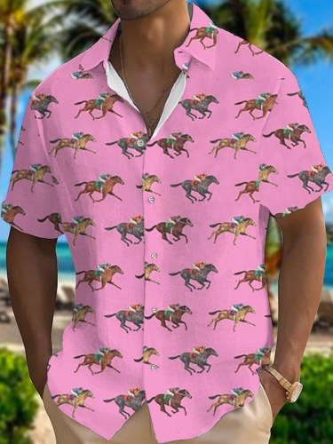 Men's Horse Racing Graphic Short Sleeve Shirt