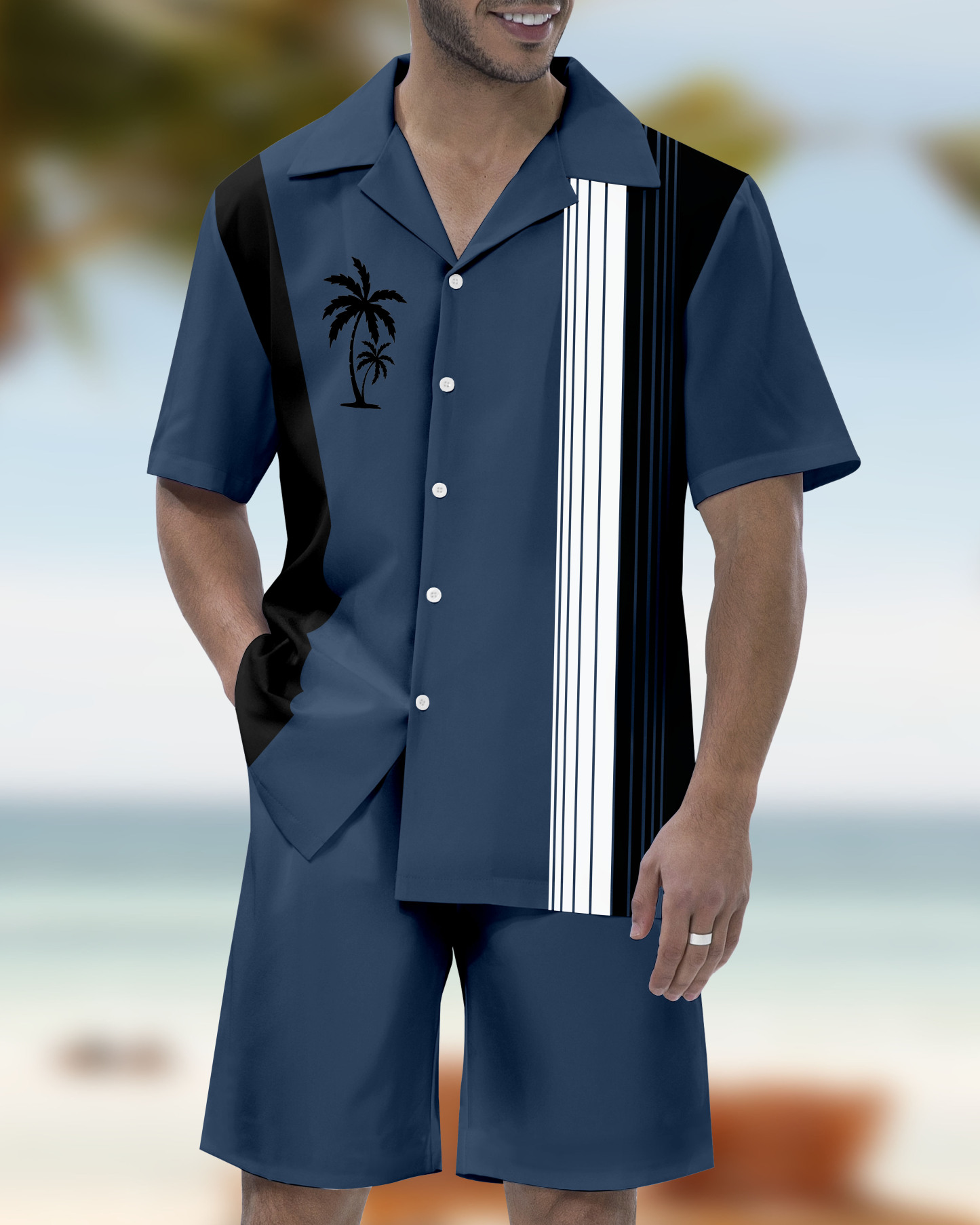 Men's Casual Vacation Hawaiian Cuban Collar Short Sleeve Shirt Set