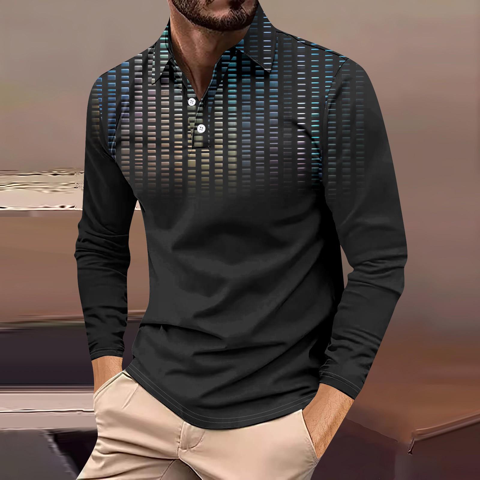 Men's Casual Long Sleeve Button-Down Polo Shirt