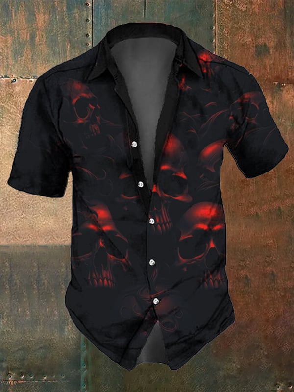 Men's Retro Dark Skull Casual Short Sleeve Shirt