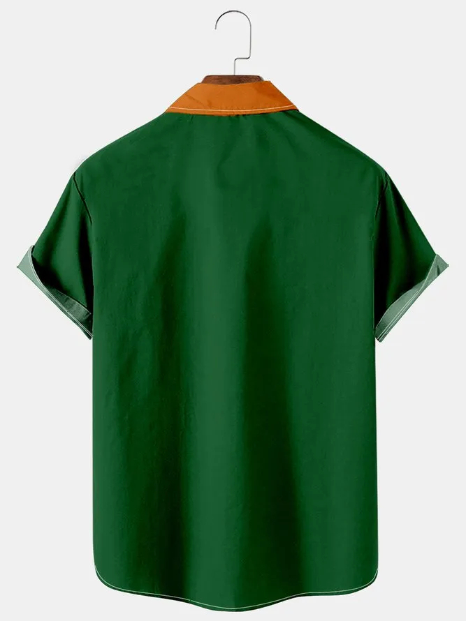 Men's St. Patrick's Day Creative Pattern Patchwork Shirt with Pockets