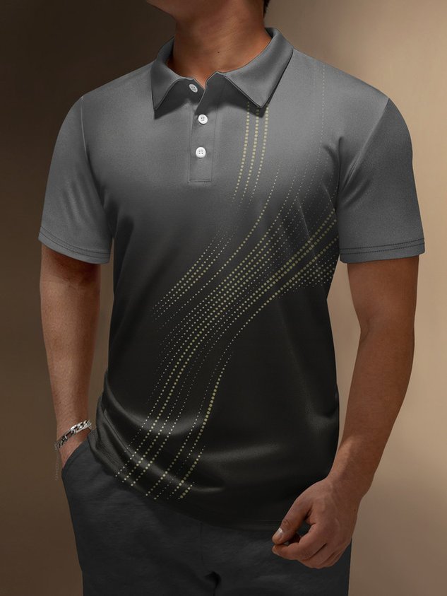 3D Abstract Gradient Polka Dot Button Short Sleeve Polo Shirt
