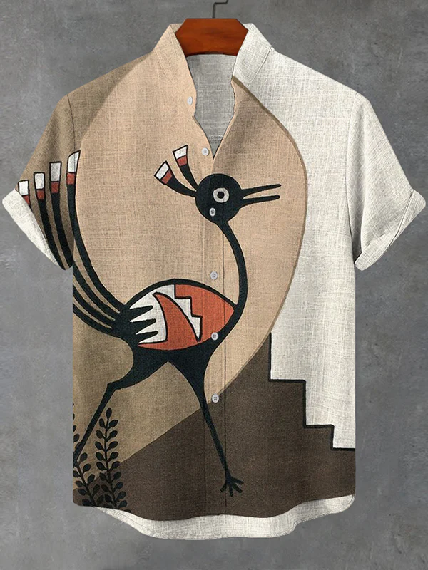 Retro Ethnic Tribal Pattern Short Sleeve Shirt