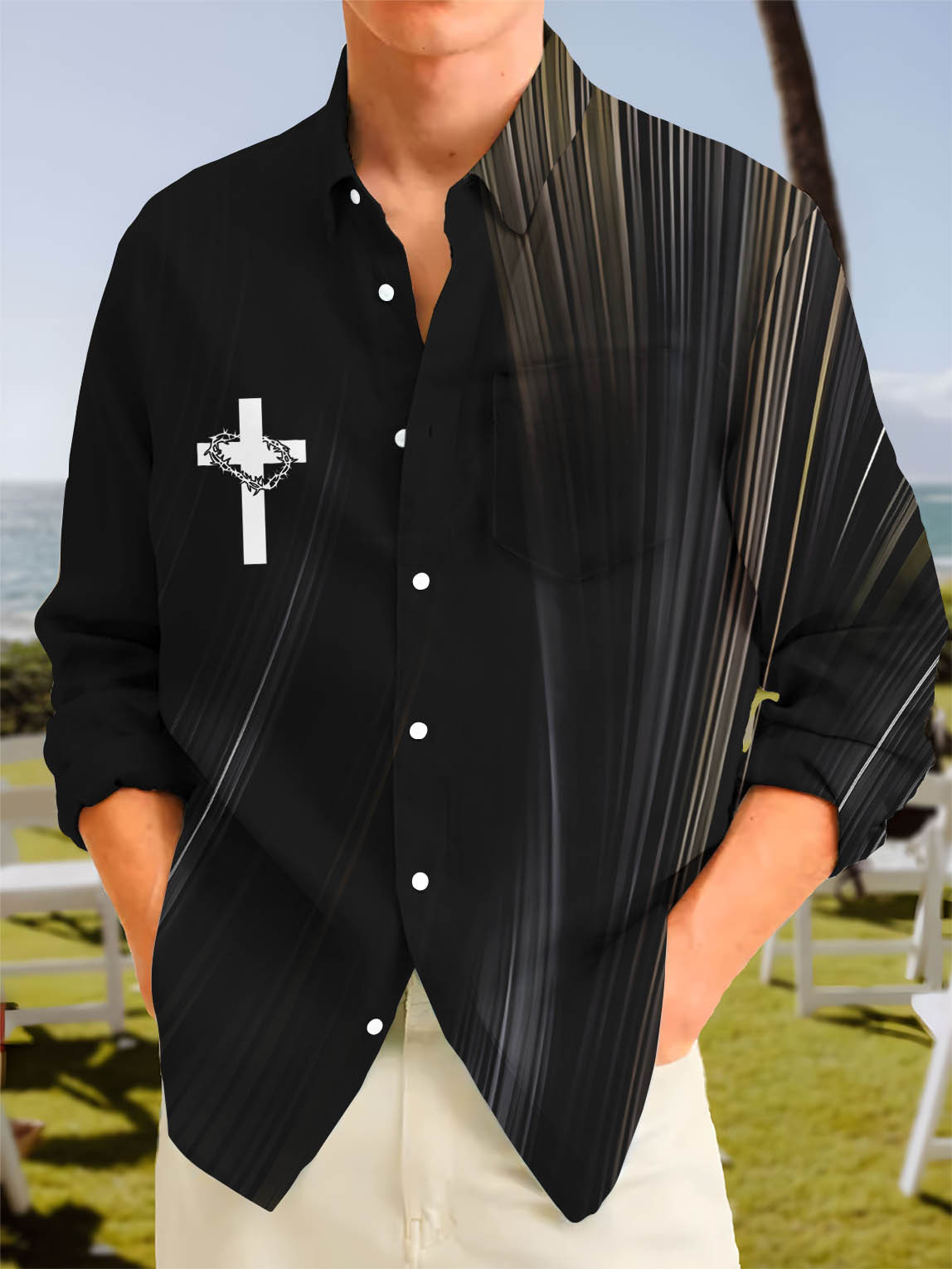 Men's business casual long sleeve shirt