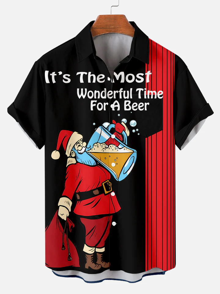 Men's Christmas It's the most wonderful time for a beer printed shirt  -02
