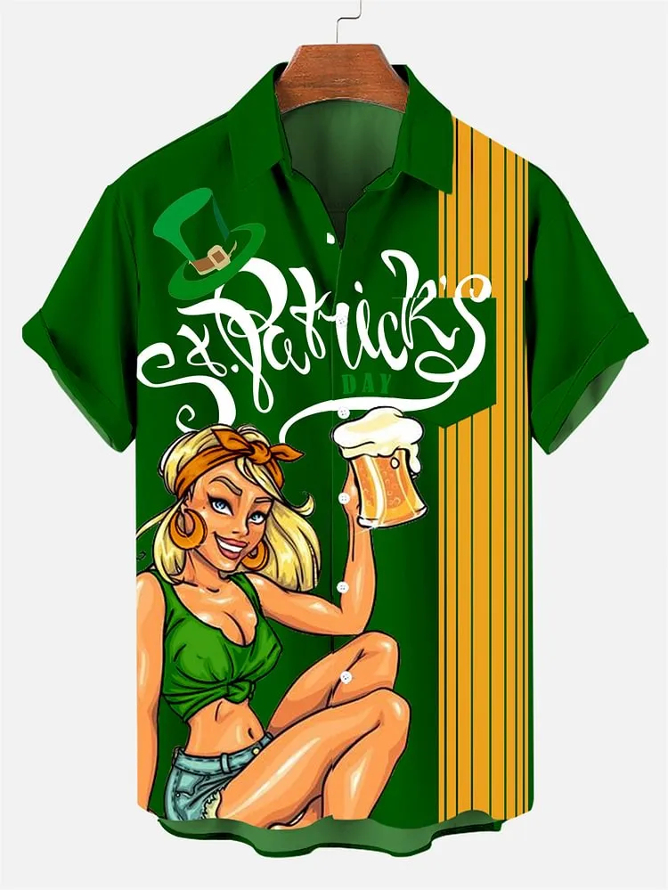 Men's St. Patrick's Day Beauty and Beer Stripe Print Shirt