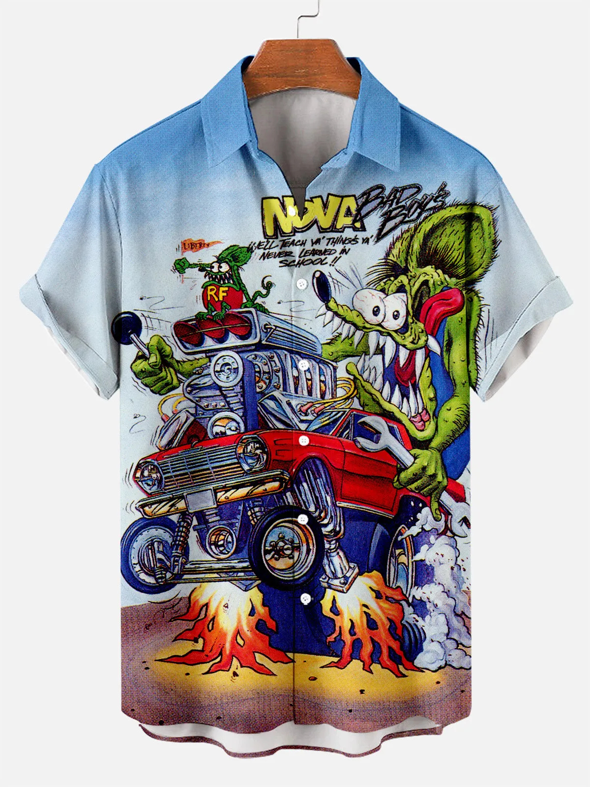 Men's Nostalgic Anime Character Retro Car Short Sleeve Shirt