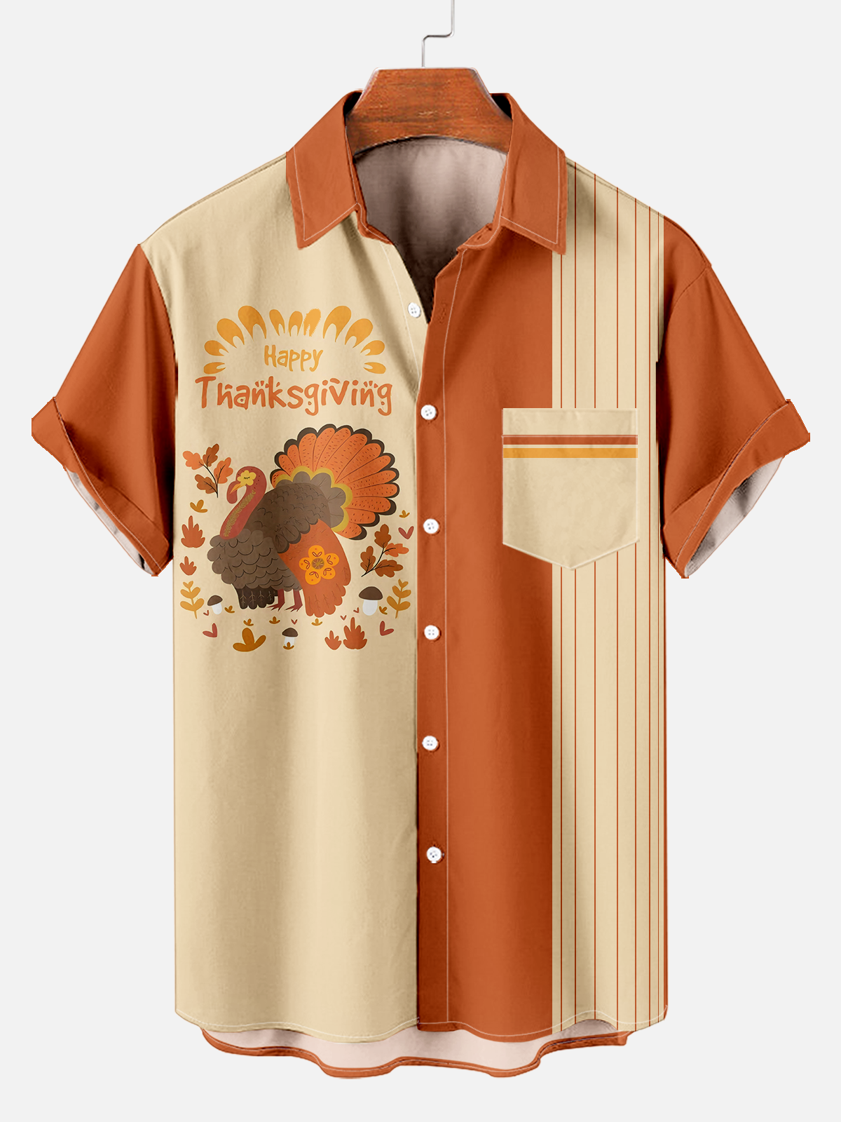 Men's Classic Vintage Thanksgiving Turkey Print Pocket Shirt