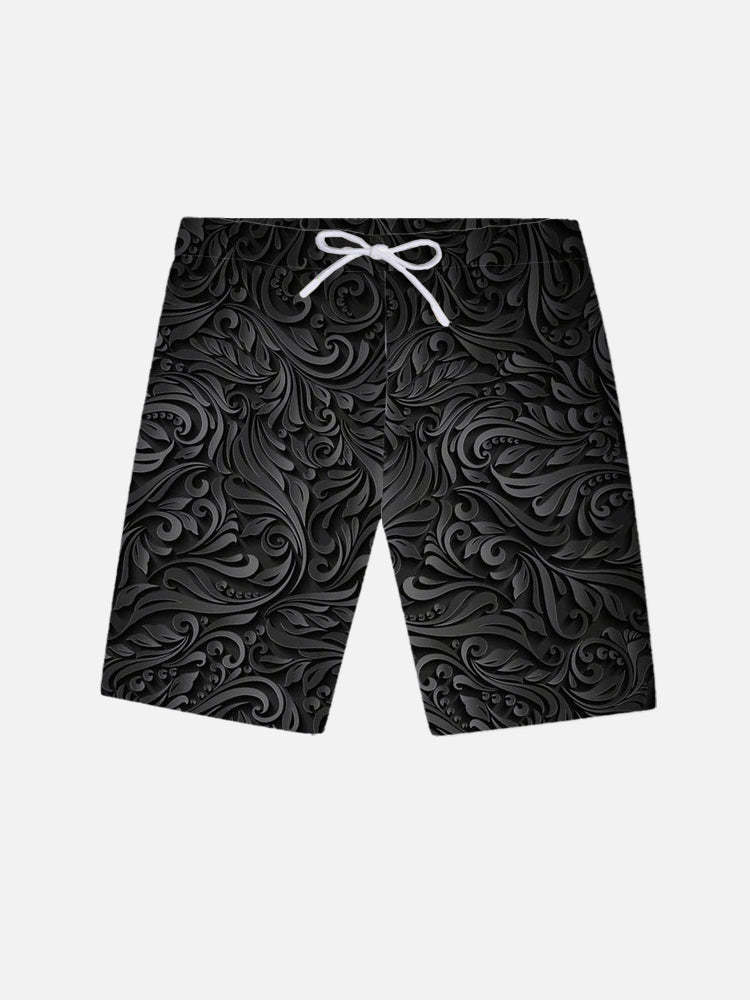 Black Retro Floral Art Pattern Printing Shorts