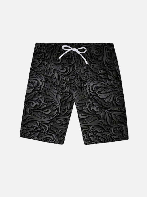 Black Retro Floral Art Pattern Printing Shorts