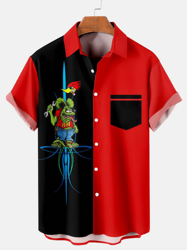 Men's Nostalgic Anime Character Retro Car Short Sleeve Shirt