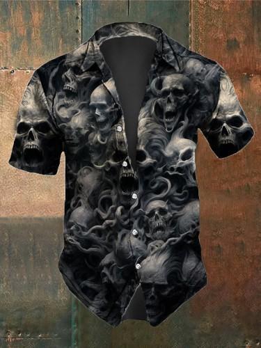 Men's Retro Dark Skull Casual Short Sleeve Shirt