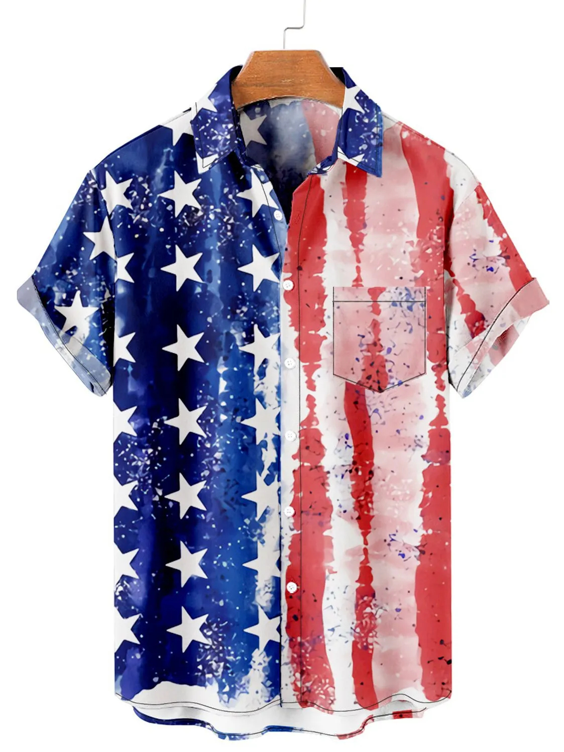 Men's American Flag Day Vintage Poster Pattern Hawaiian Short Sleeve S