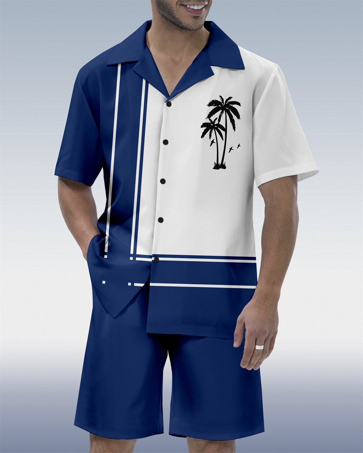 Men's Casual Vacation Hawaiian Cuban Collar Short Sleeve Shirt Set