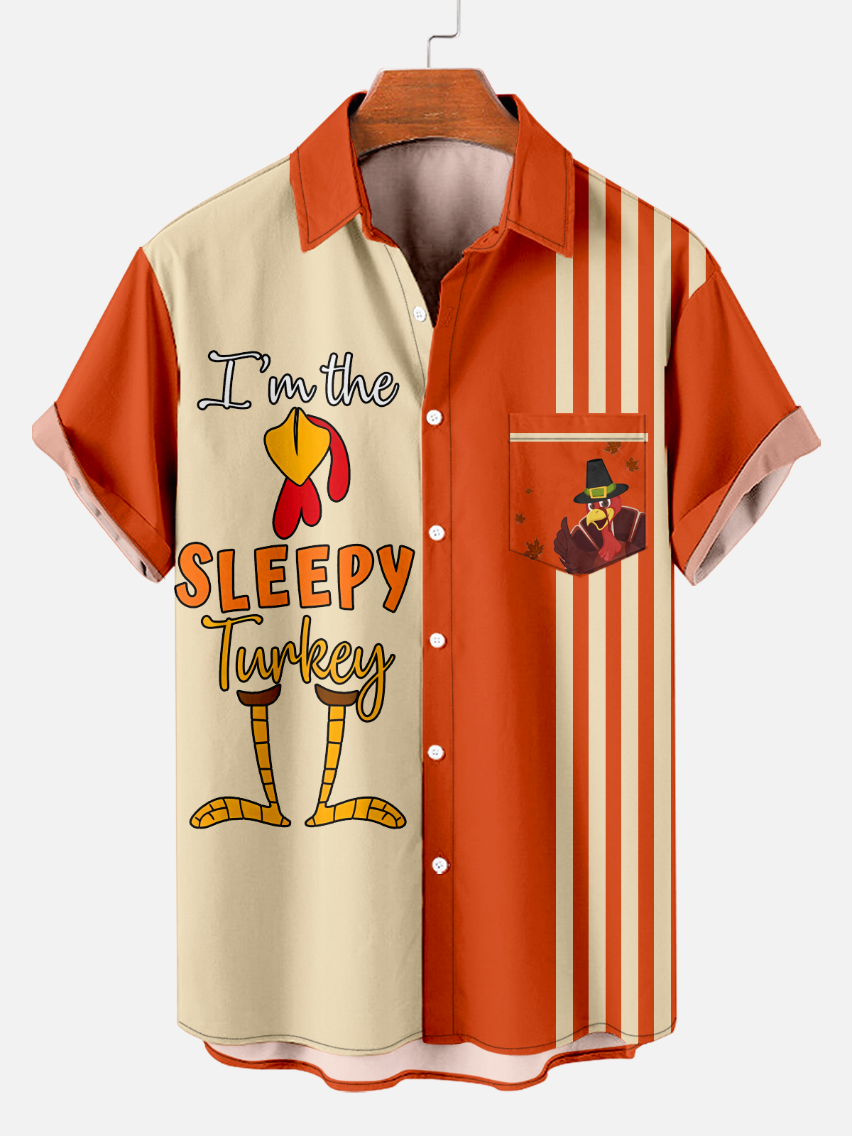 Men's Thanksgiving Abstract Turkey Stripe Print Shirt