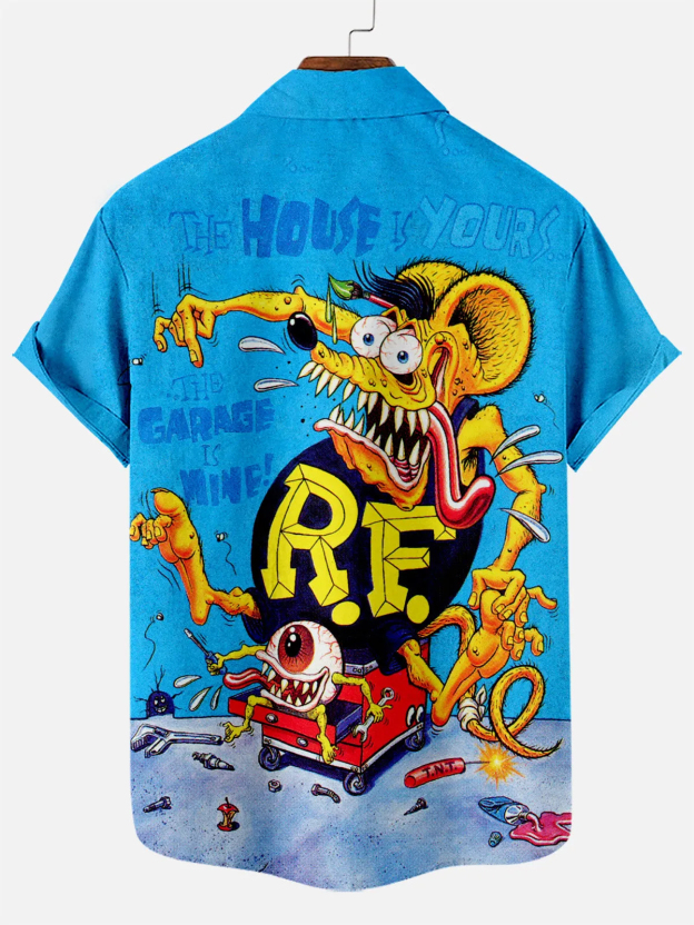 Men's Nostalgic Anime Character Retro Car Short Sleeve Shirt