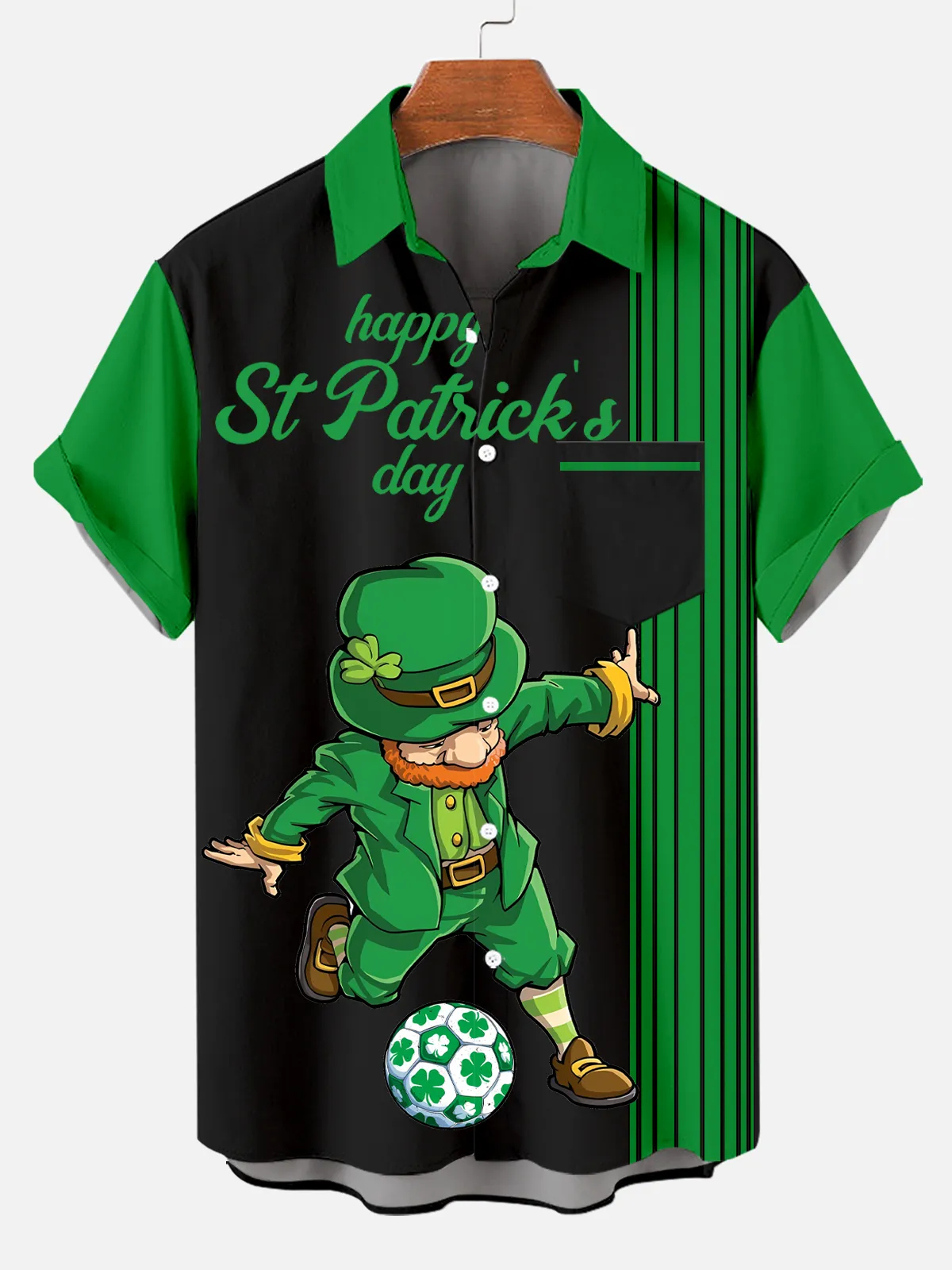 Men's St. Patrick's Leprechaun Contrast Print Sport Short Sleeve Shirt