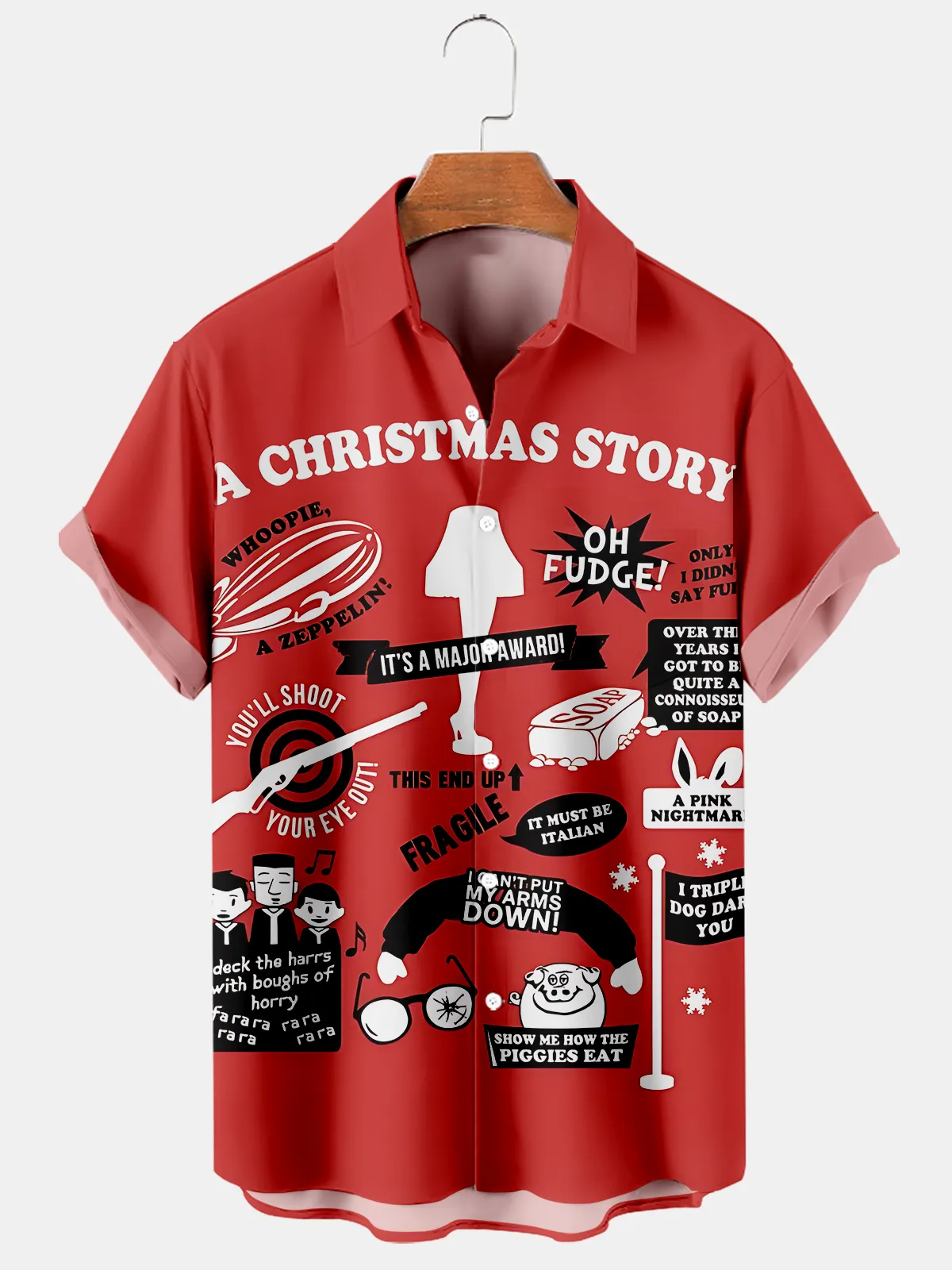 Men's Christmas Vintage Poster Christmas Story Print Casual Short Slee