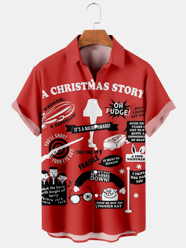 Men's Christmas Vintage Poster Christmas Story Print Casual Short Slee