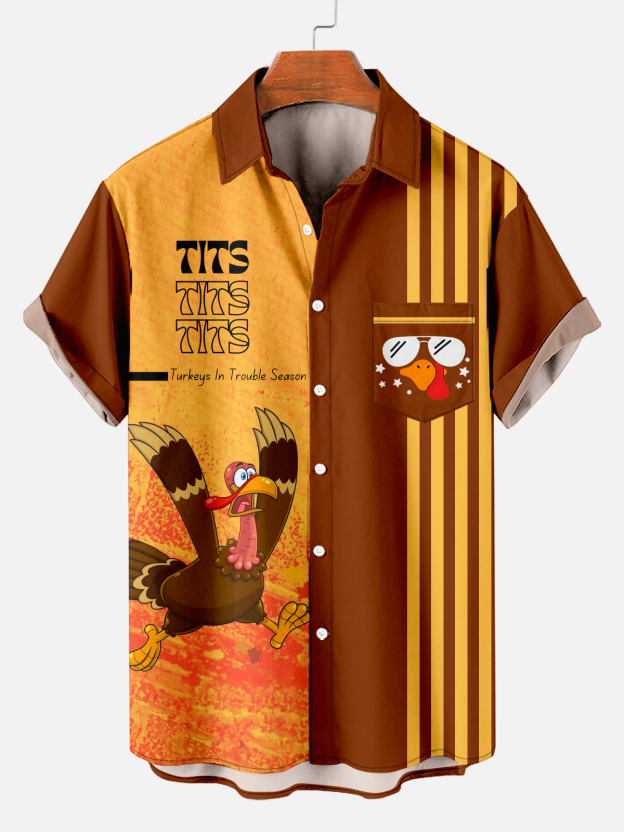 Men's Comfort Thanksgiving Turkey Stripe Print Shirt