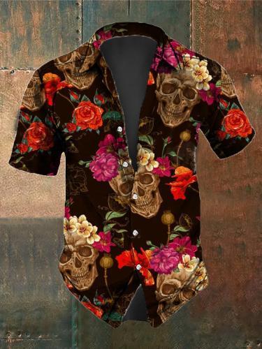 Men's Retro Dark Skull Casual Short Sleeve Shirt
