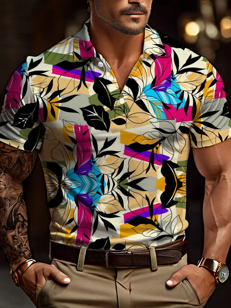 Men's casual art graphic short sleeve polo shirt