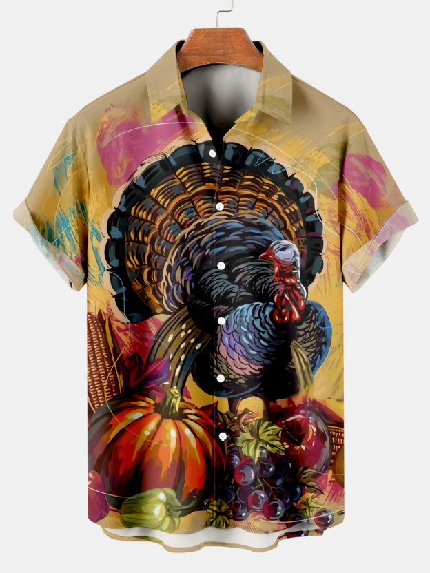 Men's Thanksgiving Day Print Short Sleeve Shirt