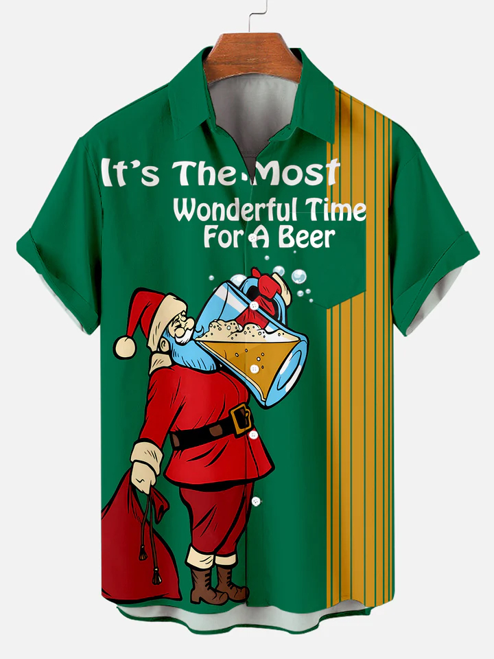 Men's Christmas It's the most wonderful time for a beer printed shirt  -02