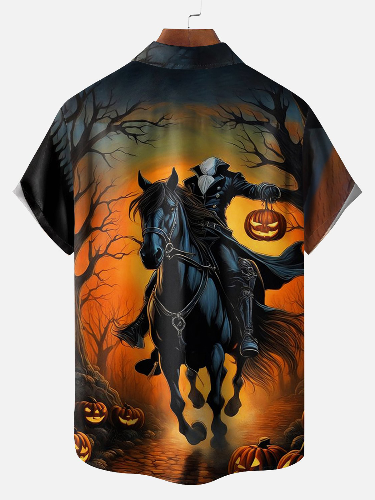 Halloween Headless Horseman Art Illustration Chest Pocket Hawaiian Shirt