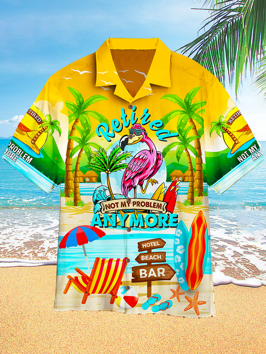 Men's Hawaiian Flamingo Surf Print Resort Short Sleeve Shirt