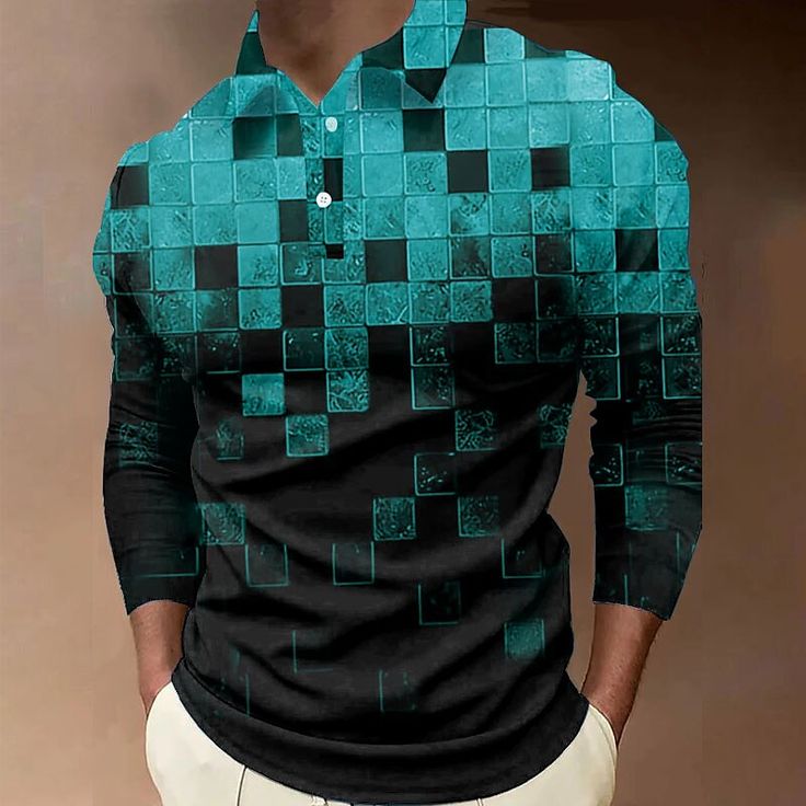 Men's Casual Long Sleeve Button-Down Polo Shirt