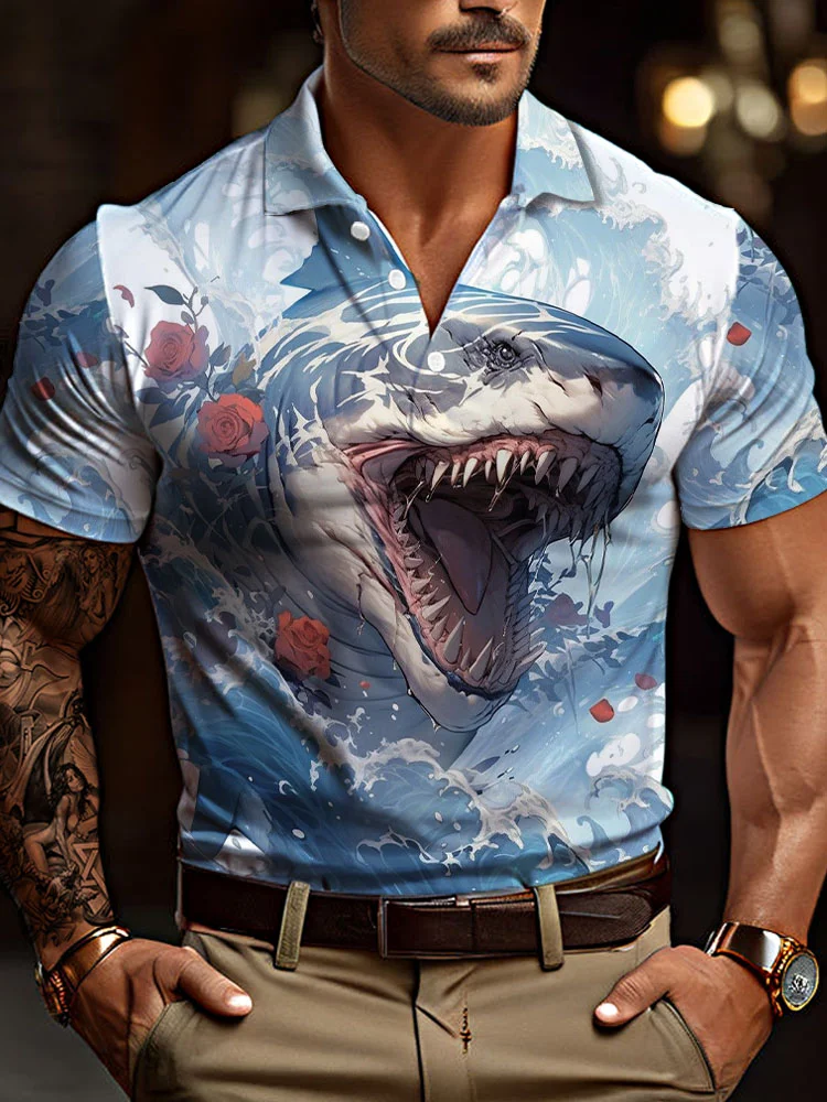 Men's casual art graphic short sleeve polo shirt