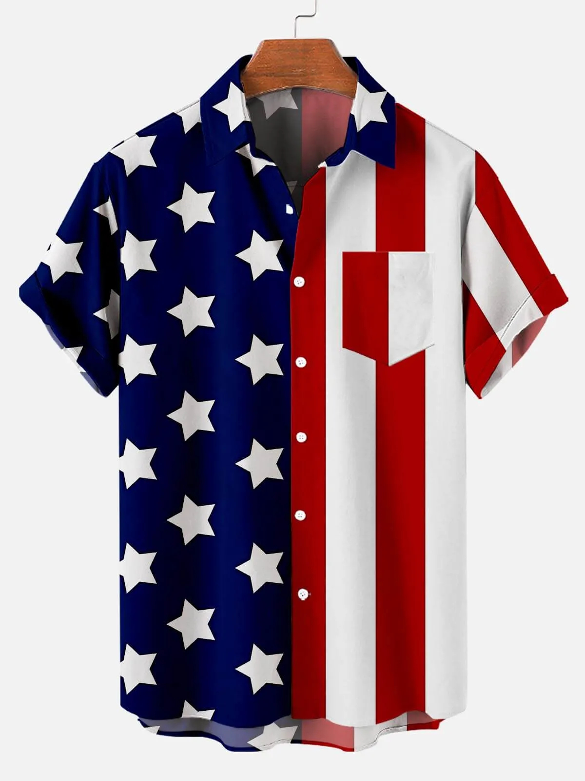 Independence Day Striped Star Pattern Men's Short Sleeve Pocket Shirt