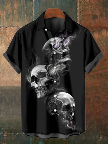 Men's Retro Dark Skull Casual Short Sleeve Shirt