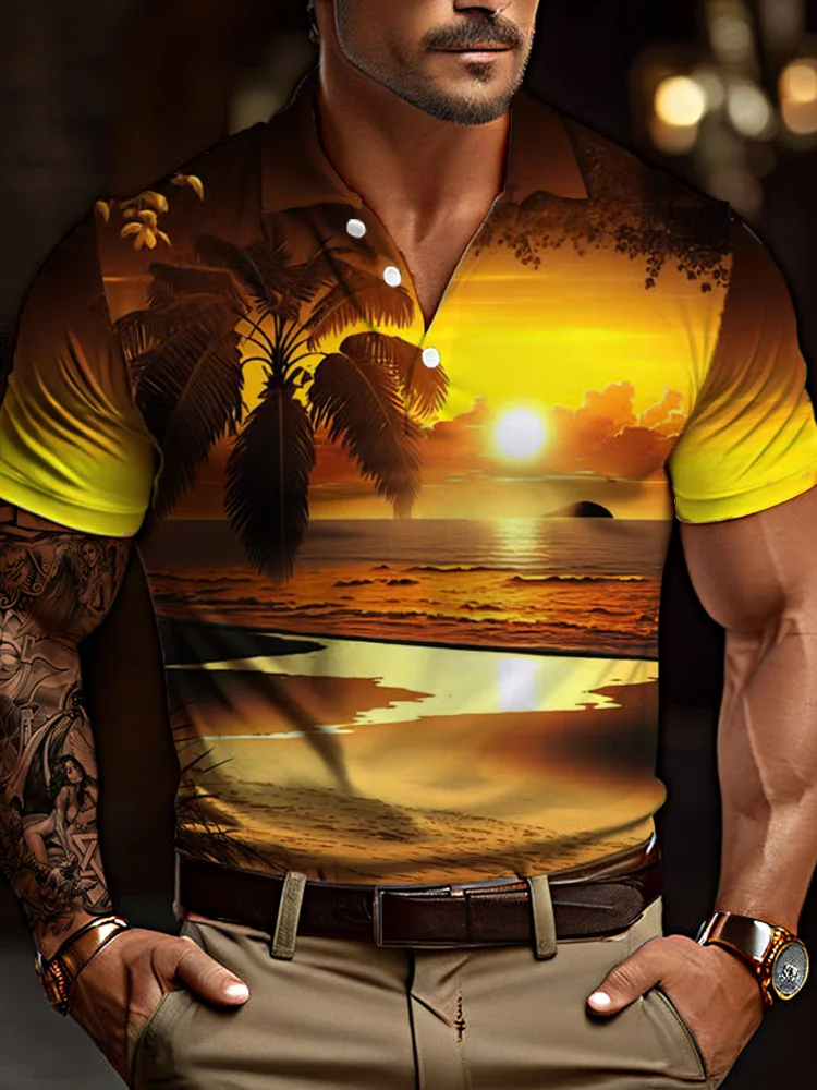 Men's casual art graphic short sleeve polo shirt
