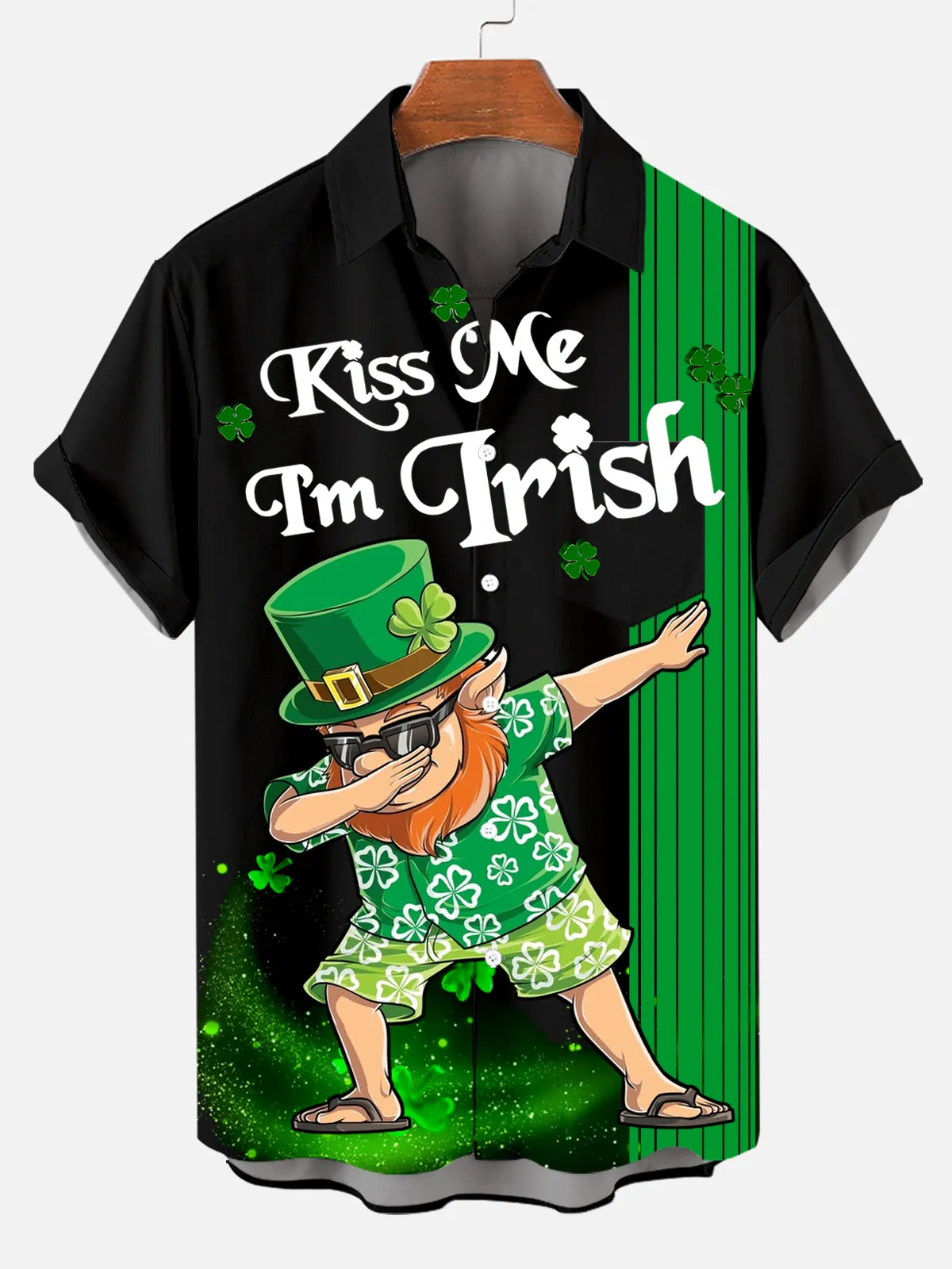 Men's St. Patrick's Day Fun Striped Design Short Sleeve Shirt