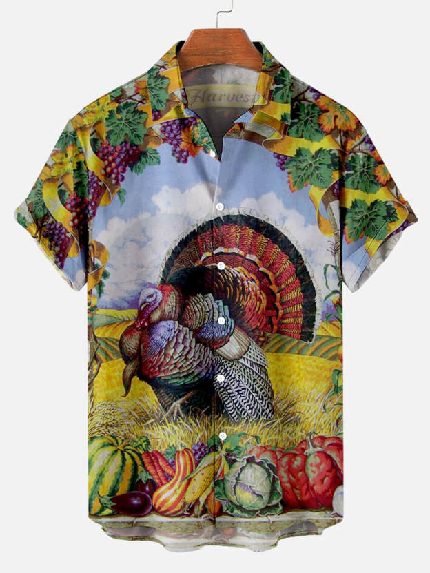 Men's Thanksgiving Day Print Short Sleeve Shirt