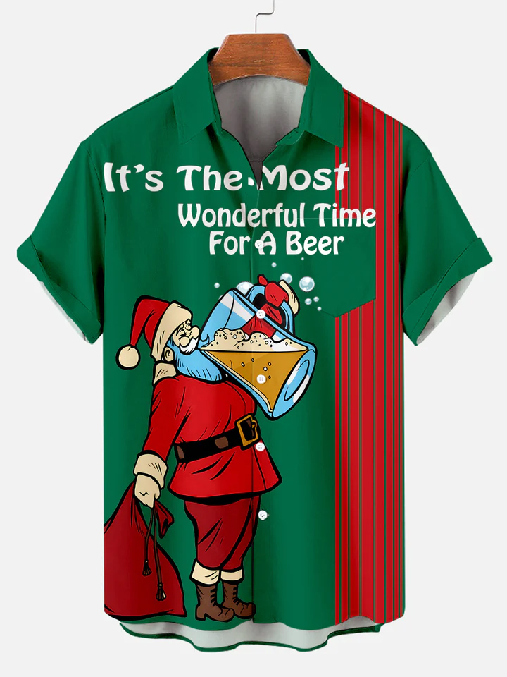 Men's Christmas It's the most wonderful time for a beer printed shirt  -02