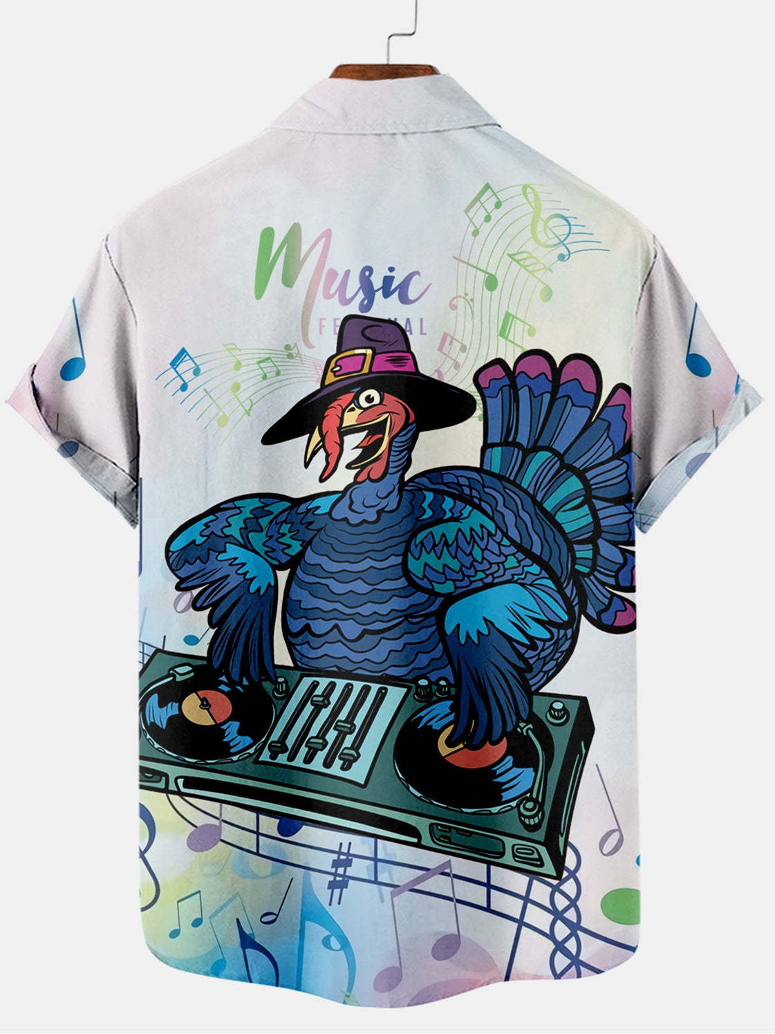 Men's Thanksgiving Cartoon Turkey Print Short Sleeve Shirt