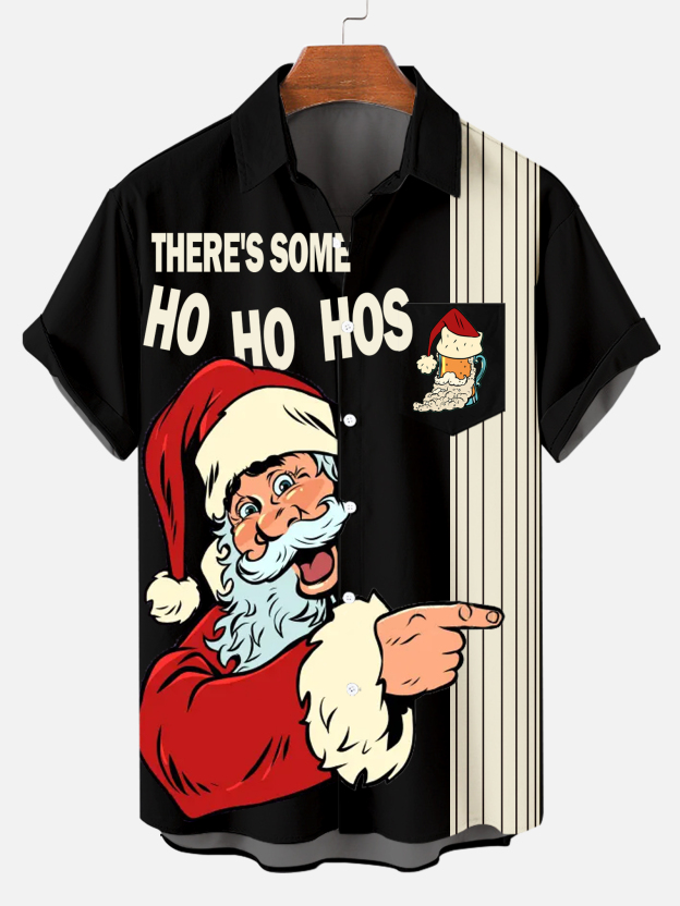 Men's Drink With Father Christmas Printed Short Sleeve Shirt  0325