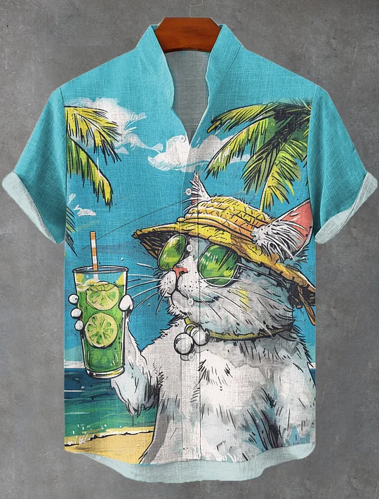 Men's Vacation Cat Theme Retro Cartoon Shirt