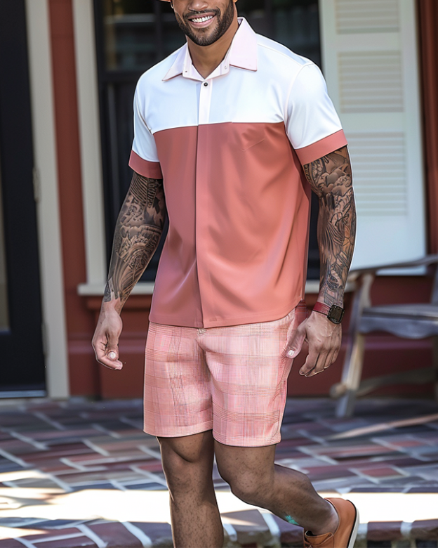 Men's Business Casual Plaid Simple Patchwork Texture Short Walking Sui
