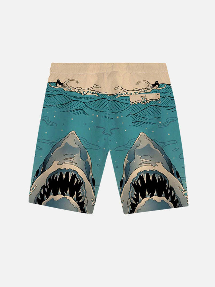 Japanese Ukiyo-E Shark Hawaiian Printing Shorts