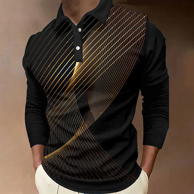 Men's Casual Long Sleeve Button-Down Polo Shirt