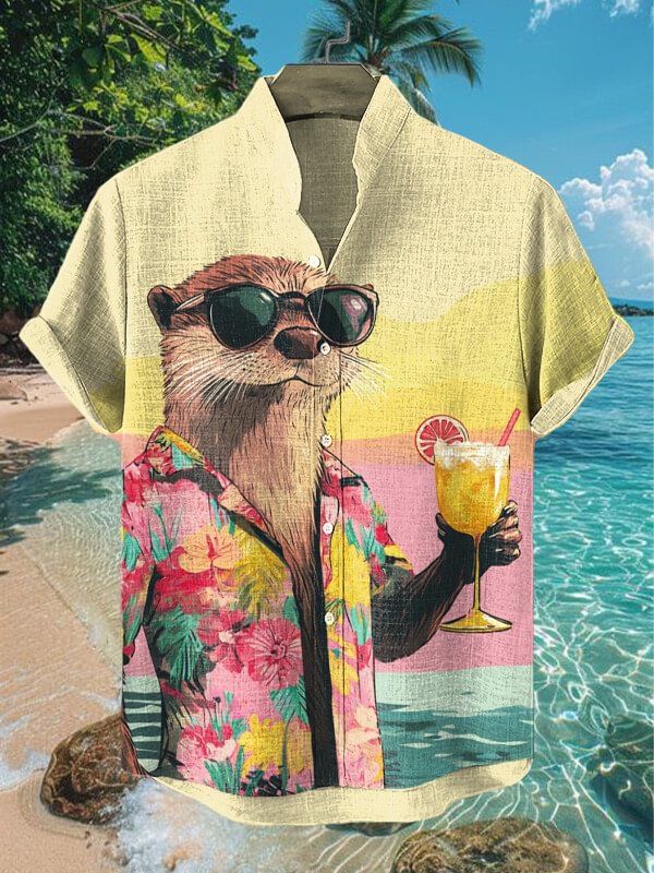 Men's Hawaiian Fun Animal Print Short Sleeve Shirt