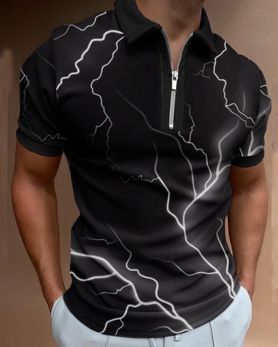 Men's Gradient Lightning Print Polo Shirt