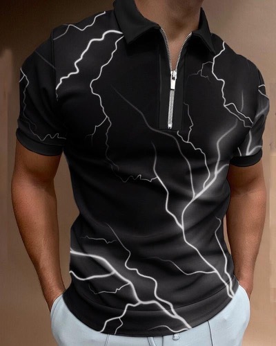 Men's Gradient Lightning Print Polo Shirt