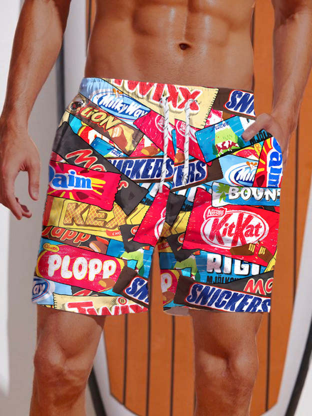 Colorful Hand-Painted Candy Wrapper Patchwork Printing Shorts