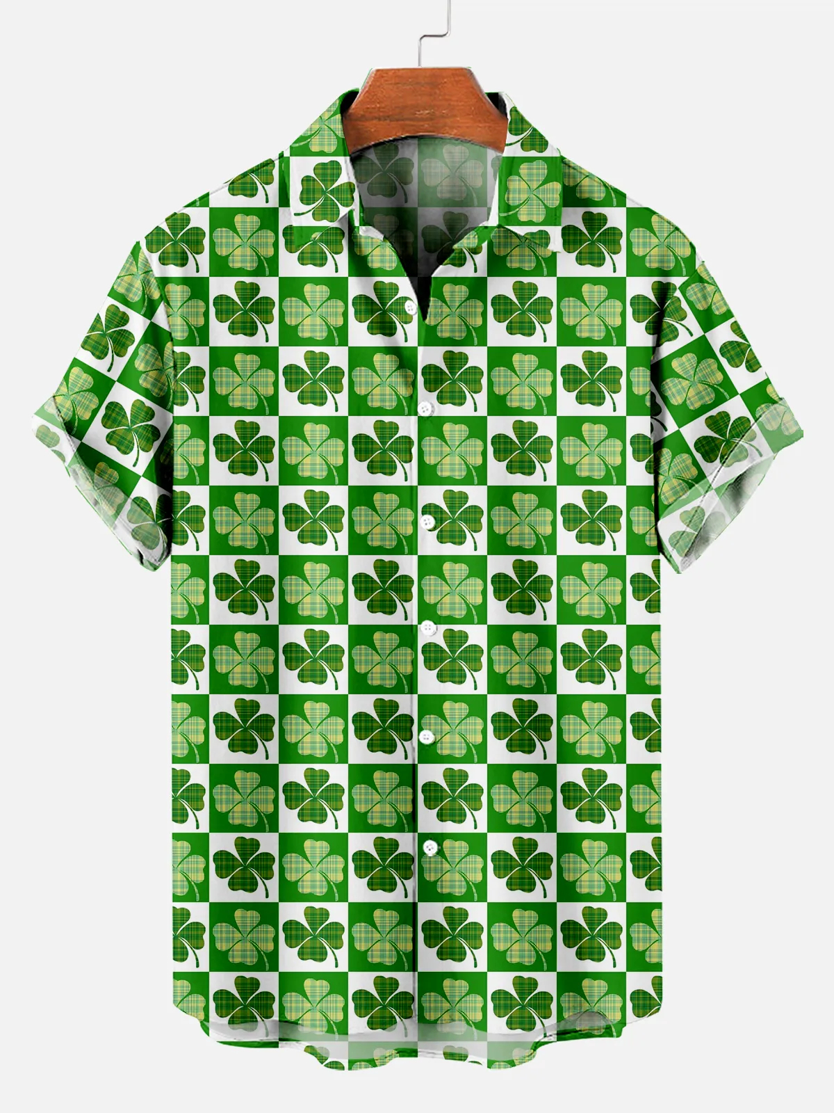 Men's St. Patrick's Day Plaid Floral Casual Short Sleeve Shirt
