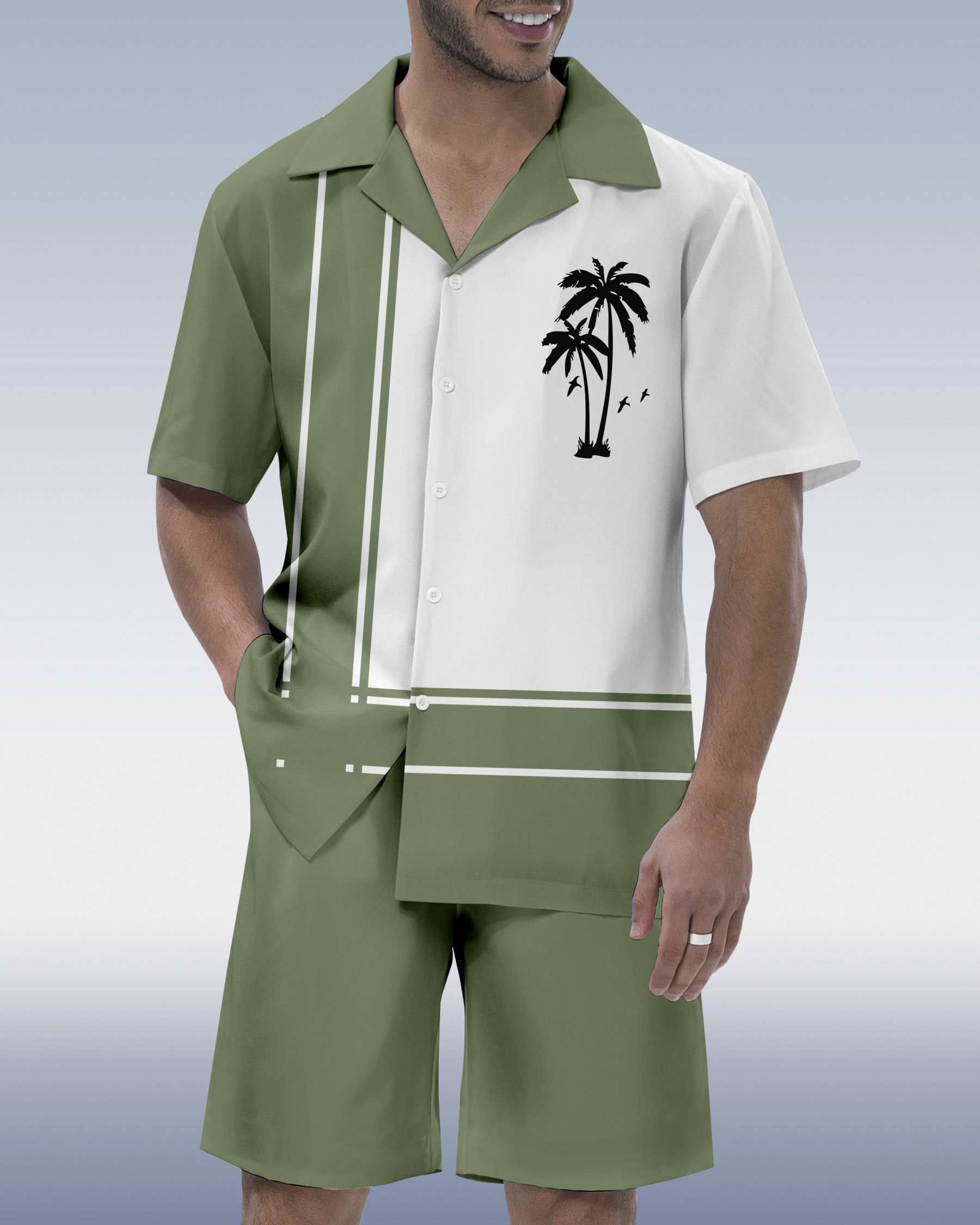 Men's Casual Vacation Hawaiian Cuban Collar Short Sleeve Shirt Set